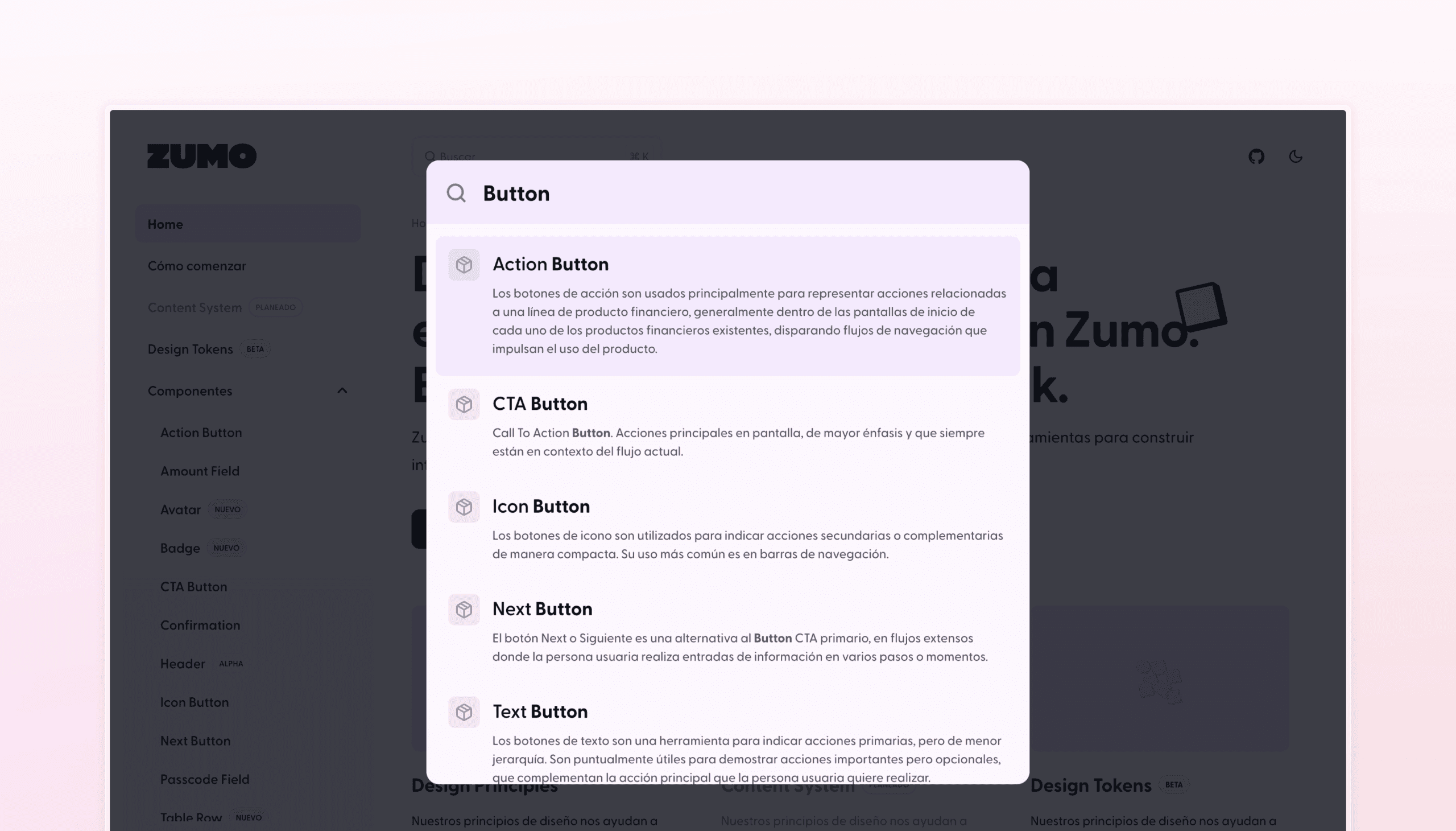 Added a search module that indexed the site to quickly search for components, patterns or tokens.