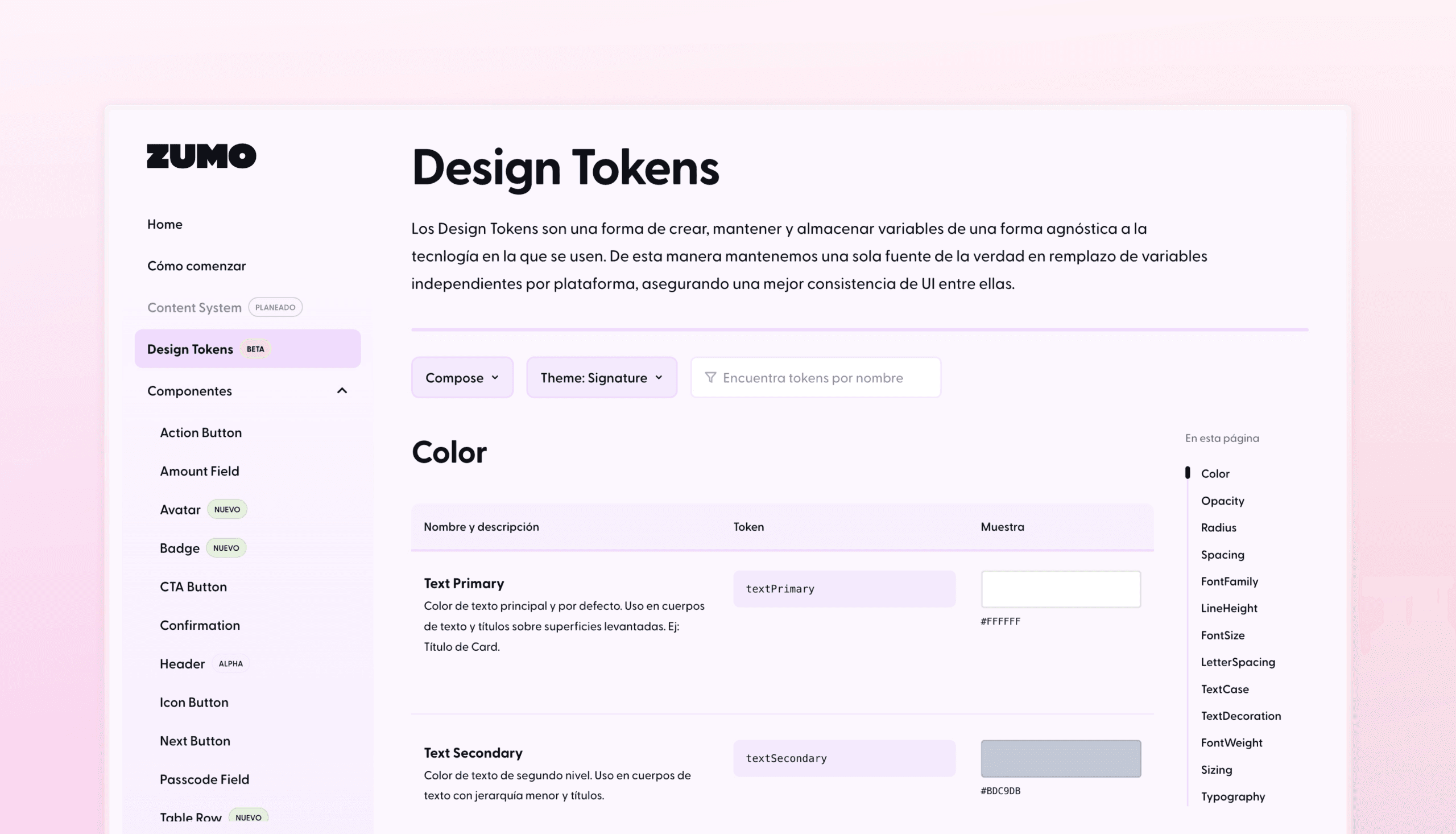 Design Token documentation was a must to include in the site. I made sure they were also easily filtered and show the corresponding token name for each platform.